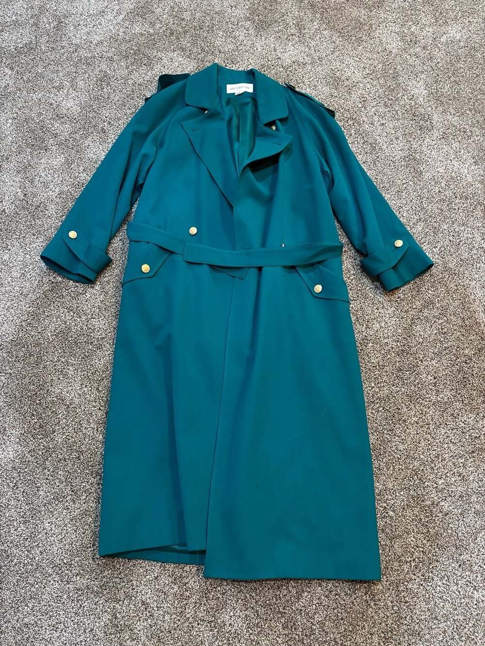 Jones New York Vintage 100% Pure Wool Teal Double Breasted Belted Trench Coat
